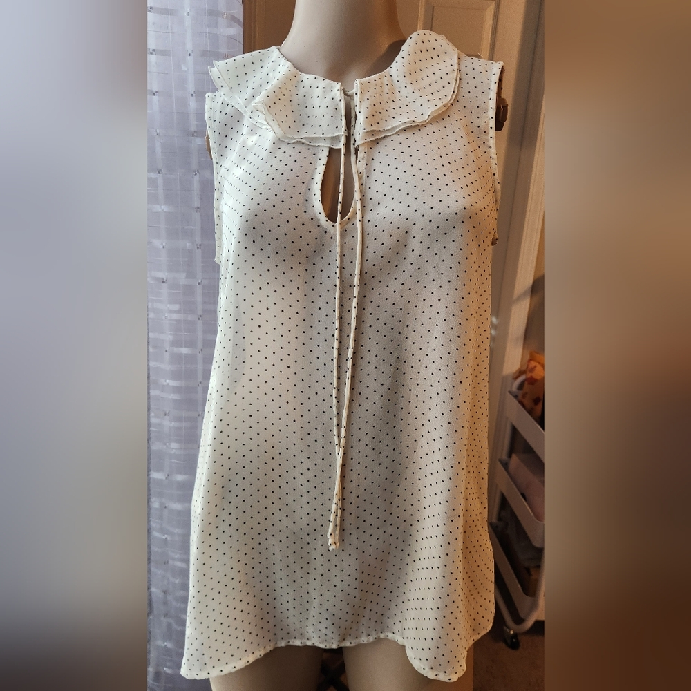 Joe Fresh White and Black Polka Dot Top